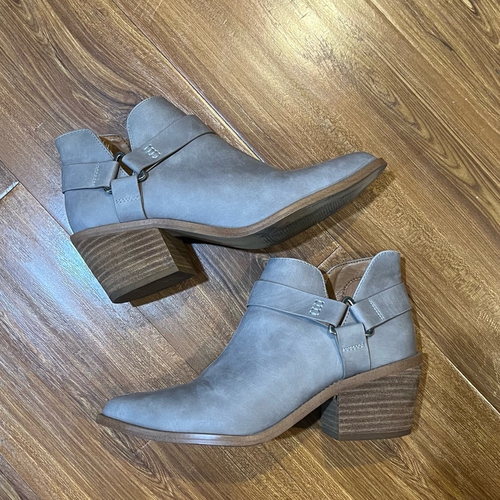 Grey Ankle Booties with Stacked Heel